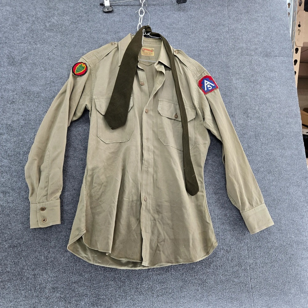 WWII Korean War US Army Khaki Military Shirt Creighton Fifth US Army 24th